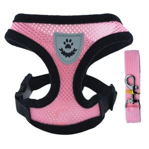 Reflective Pet Harness & Leash Set - Pink - Size Small
